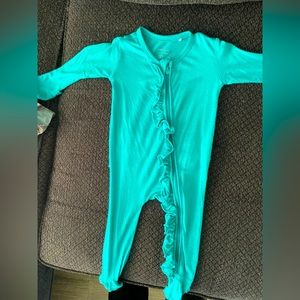 Posh peanut teal ruffle romper